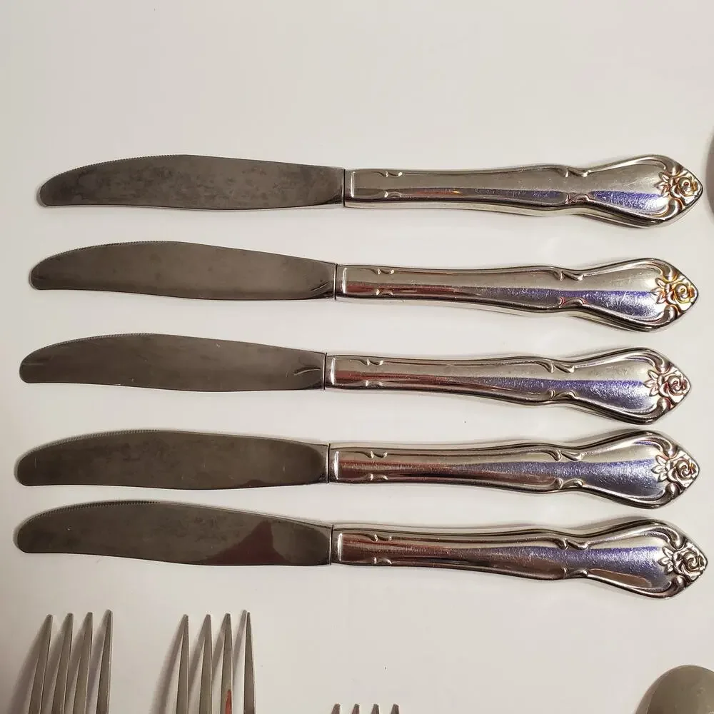 Vintage 1881 Rogers Oneida Mixed Lot Arbor True Rose Stainless Flatware 13 Piece